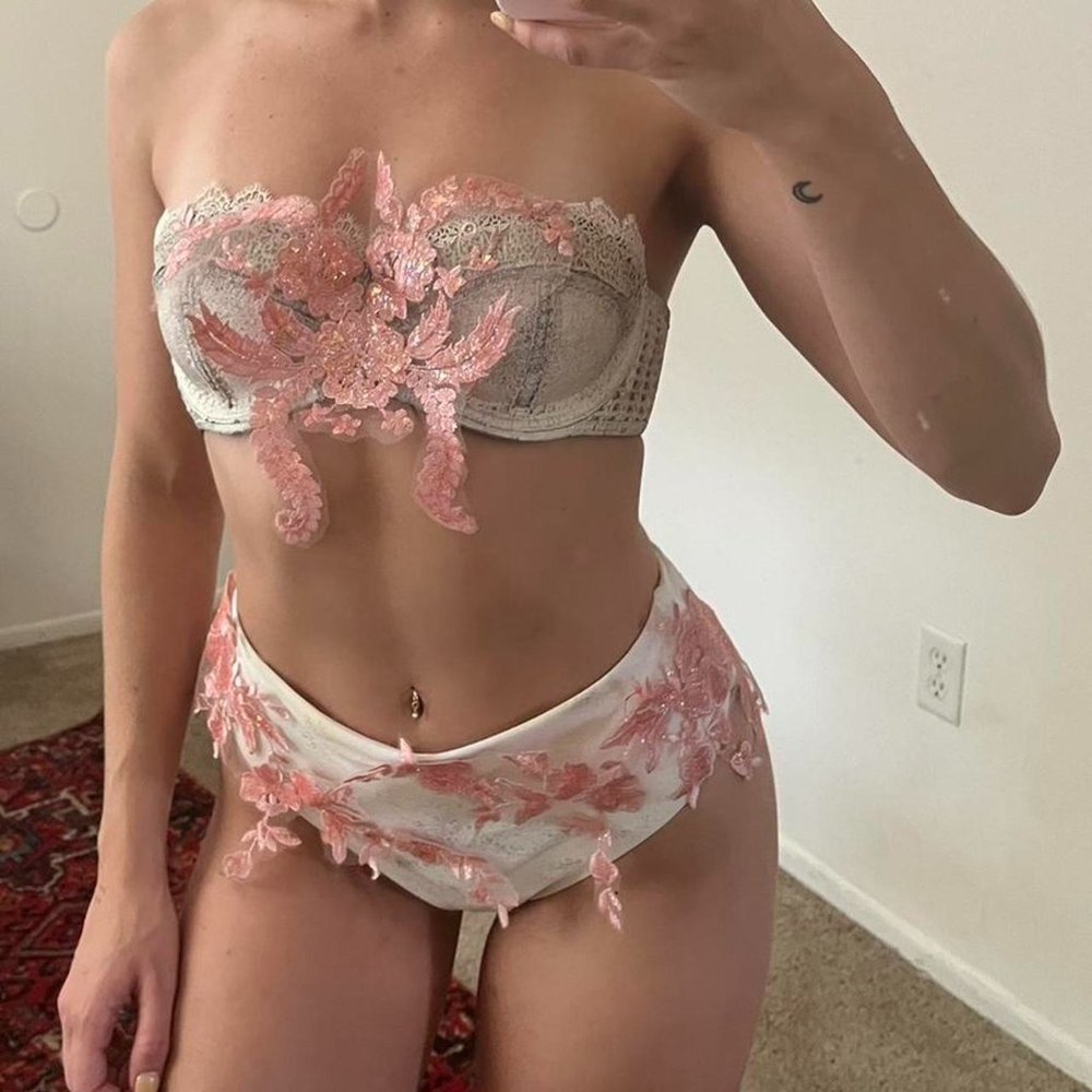White and pink custom two piece festival set